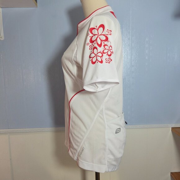 Bellwether Technical Apparel Large White Red Floral Quarter Zip Cycling Shirt - Picture 7 of 9